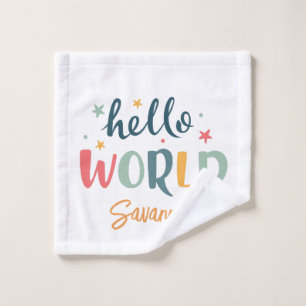 Neutrale babyborrel baby met eigen naam washandje
