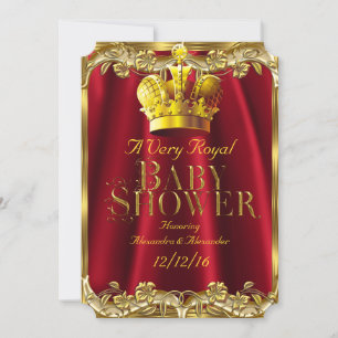 Neutrale babyfeest royale regale rode gouden kroon kaart