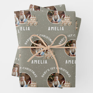 Neutrale Baby's 1e kersttrein Aandenken foto Inpakpapier Vel