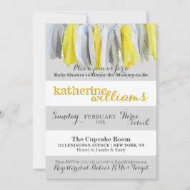 Neutrale babyshower uitnodiging kwastengarland