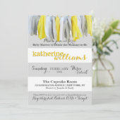 Neutrale babyshower uitnodiging kwastengarland (Staand voorkant)