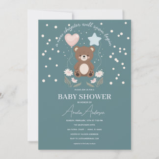 Neutrale babyshower uitnodiging teddybeer sterren 