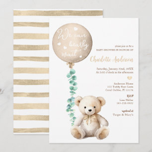 Neutrale Bearly Wait Eucalyptus Baby shower Uitnod Kaart