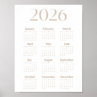 Neutrale Beige 2026 Kalender Minimalistisch Eén Pa Poster