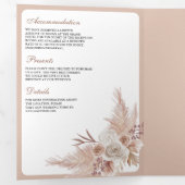 Neutrale Beige Bloemen Boho Pampas QR Code Bruilof Drieluik Uitnodiging (Binnenzijde eerst)
