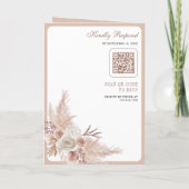 Neutrale Beige Bloemige Boho Pampas QR Code Trouwe (Achterkant)