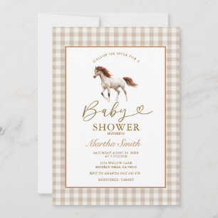 Neutrale Beige Pony Paard Baby Shower Uitnodiging