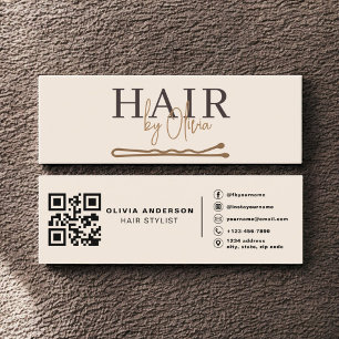 Neutrale Beige QR Code Haarstylist Modern Mini Visitekaartje