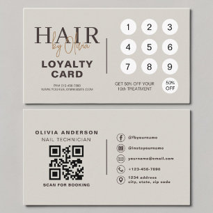 Neutrale Beige QR Code Loyaltykaart Kapsalon Klantenkaartje