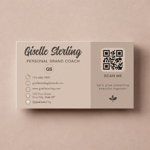 Neutrale Beige QR Code Monogramma Sociale Media Visitekaartje