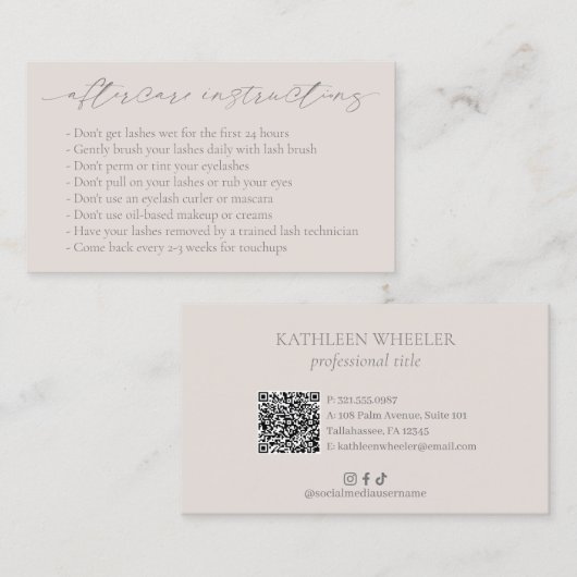 Neutrale Biege Tan QR Code Elegante moderne nazorg Visitekaartje (Voorkant / Achterkant)