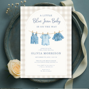 Neutrale Blauwe Spijkerbaby Baby Denim Baby Shower Kaart