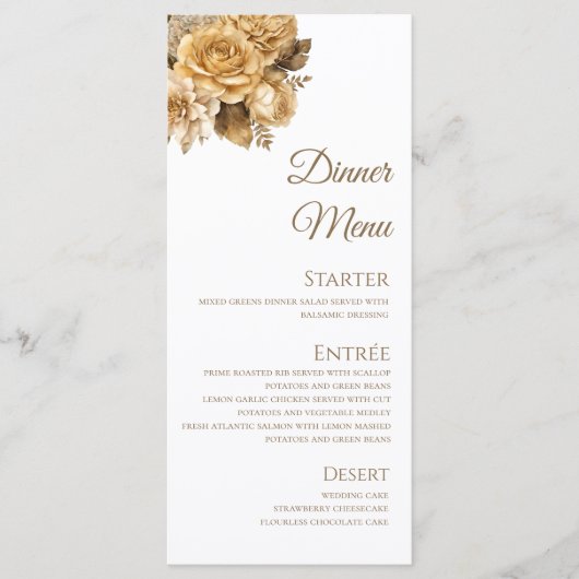 Neutrale Bloem Boeket-Wit Bruiloft- Menu (Voorkant)