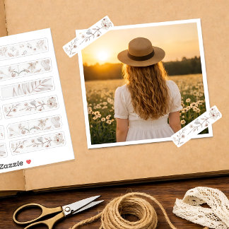 Neutrale bloem washi tape contour-uitgesneden stic sticker