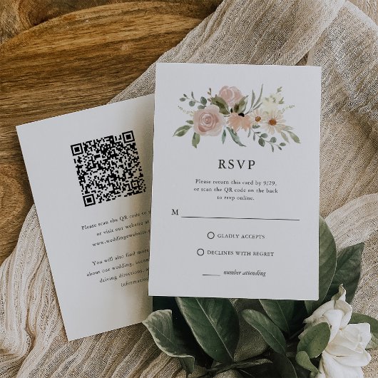 Neutrale bloemen | Combo QR-code en traditioneel RSVP Kaartje