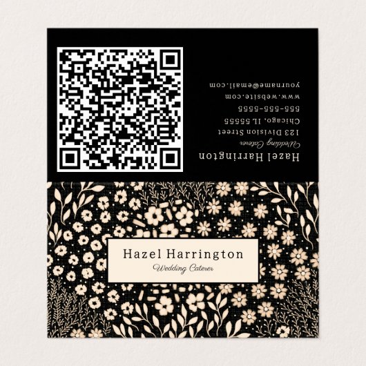 Neutrale Bloemen QR Code Gevouwen Visitekaartje (Buitenkant ongevouwen)