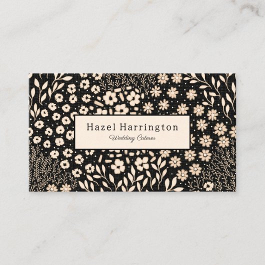 Neutrale Bloemen QR Code Visitekaartje Zwart Beige (Voorkant)