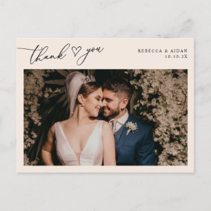 Neutrale Blush Script Heart Weddenfoto Hartelijk d Briefkaart