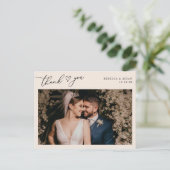 Neutrale Blush Script Heart Weddenfoto Hartelijk d Briefkaart (Staand voorkant)