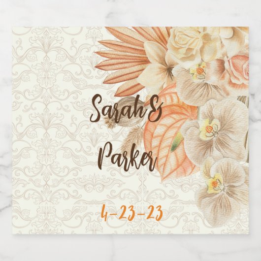 Neutrale Boheemse Bloemen Bruiloft Mousserende Wij Sparkling Wijnetiket (Enkel label)