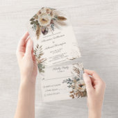 Neutrale Boheemse bloemen & veren All In One Uitnodiging (Afscheurbaar)