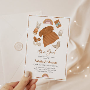 Neutrale Boho Baby Meisje Douche met Baby Outfit Kaart