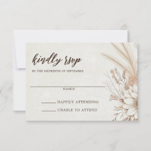 Neutrale Boho bloemenbruiloft RSVP Kaartje