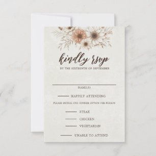 Neutrale Boho bloemenbruiloft RSVP Kaartje