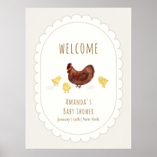 Neutrale Boho Boerderij Kip Baby Shower Welkom Poster