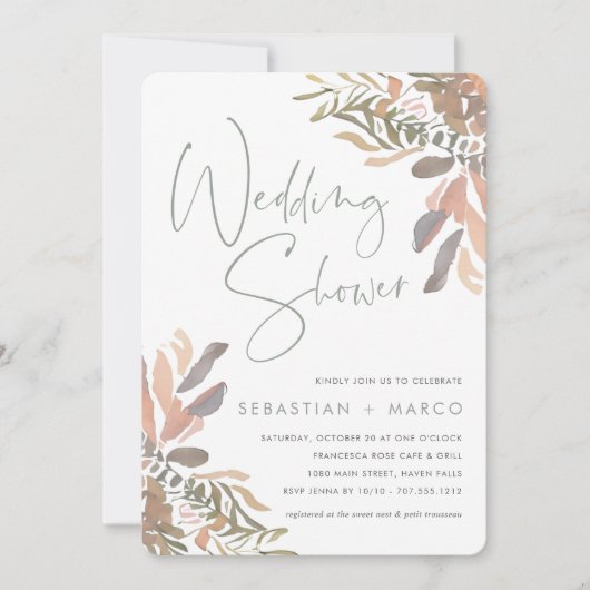 Neutrale Boho Botanische paren Weddenschap Shower Kaart (Voorkant)
