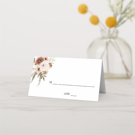 Neutrale Boho Floral Place Card (Voorkant)