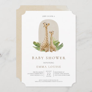 Neutrale Boho Giraffe Baby shower Uitnodiging