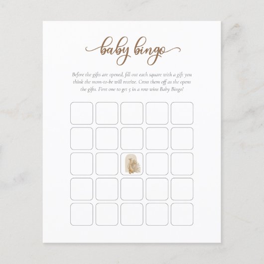 Neutrale Boho Pampas Grass Giraffe Baby Bingo Game Flyer (Voorkant)