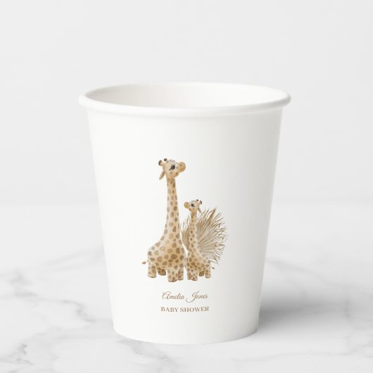 Neutrale Boho Pampas Grass Giraffe Baby shower Papieren Bekers (Voorkant)