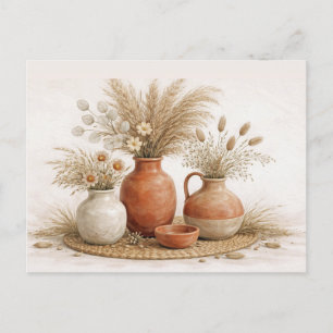Neutrale Boho Terracotta Vaas Gedroogde Botanische Briefkaart