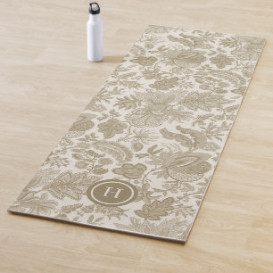 Neutrale Boho Vintage Bloemendruk Monogram Yogamat