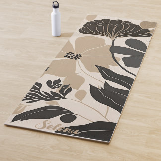 Neutrale Boho Zwart en Beige Bloemen Yogamat