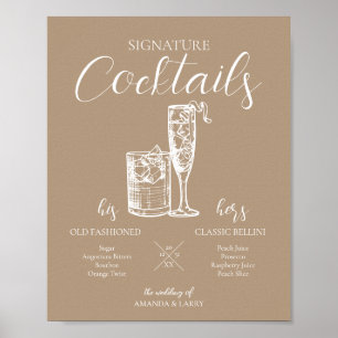 Neutrale bruiloft Handtekening Cocktails Sign Poster