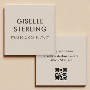 Neutrale bruine QR-code Moderne minimale typografi Vierkante Visitekaartje