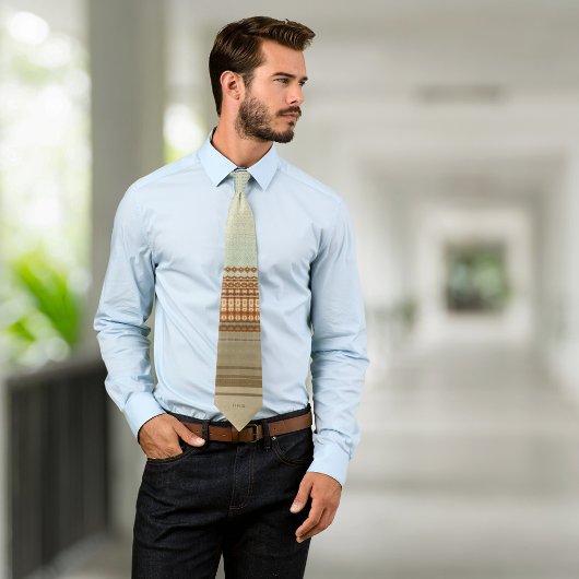 Neutrale bruine salie abstract eigentijds monogram stropdas