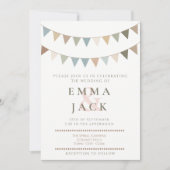 Neutrale bunting rustieke pastel bruiloft kaart (Voorkant)