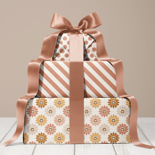 Neutrale Daisy Bloem Strepen Stippen Inpakpapier Vel