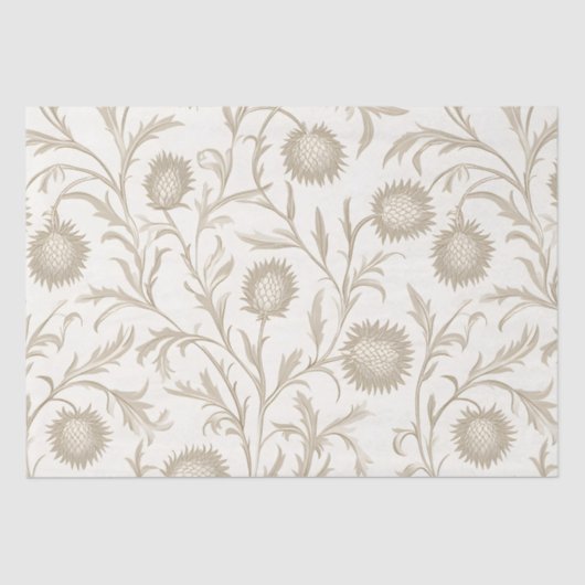 Neutrale distel bloemenpatroon tissuepapier (Voorkant)