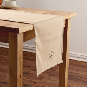 Neutrale Ecru Beige met Monogram Initiaal Korte Tafelloper