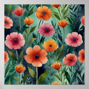 Neutrale Elegante Bloemige Muur Kunst Poster