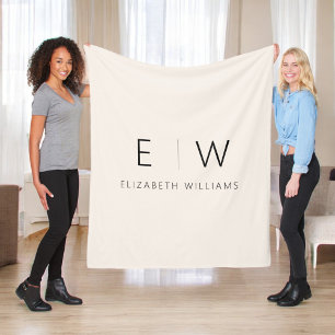 Neutrale Elegante Moderne Minimalistische Monogram Fleece Deken