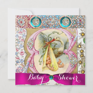 NEUTRALE FLORAL STORK BABY SHOWER MET GEMSTONEN KAART