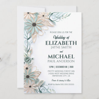 Neutrale Floral Wedding Paper Quilling Simulation Kaart