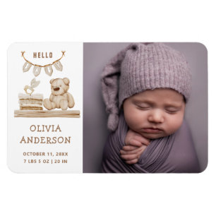 Neutrale foto geboorteaankondiging Boho teddybee Magneet
