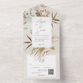 Neutrale Gedroogde Boho Bloemenlijst Crème QR-code All In One Uitnodiging (Binnen)